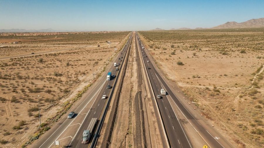 Interstate 10 in Buckeye. Arizona Department of Transportation photo. (https://ktar.com/arizona-news/scheduled-construction-in-buckeye-to-leave-on-and-off-ramp-closed-at-interstate-10-and-state-route-85/5235986/)